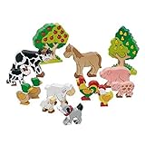 goki 53034 - Bauernhoftiere aus Holz für Kinder, Kühne, Schweine, Enten, Schaafe, Hund, Pferd, Pädagogisches Lernspielzeug und Tierfiguren für Rollenspiele Spielfiguren, 14er Set, ab 3 Jahre