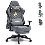 symino Gaming Chair PU Leder Bürostuhl Ergonomischer Computerstuhl Minimalistischer Gaming Stuhl mit 3D Armlehnen, Verstellbarer Drehstuhl mit Fußstütze (Grau)