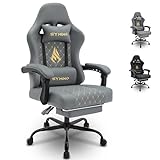 symino Gaming Stuhl – Racing Stuhl Design Gamer Stuhl, Ergonomischer Gaming Stuhl mit Fußstütze, Bürostuhl PU-Leder, Grau