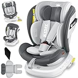 KIDIZ® Kindersitz Baby Autositz Kinderautositz Isofix Top Tether 360° drehbar Gruppe 0/1/2/3 ab Geburt 0-36kg Mit Sonnenschutzdach Seitenschutz 5 Punkt Gurt Kopfstützenverstellung ECE R129 Anthrazit