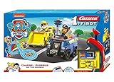 Carrera - 20063035 - FIRST PAW PATROL On the Double 2,4m Rennstrecken-Set | 2 ferngesteuerte Fahrzeuge mit Chase und Rubble | mit Handregler & Streckenteilen | Spielzeug für Kinder ab 3 Jahren