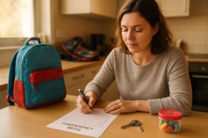 Alleinerziehende bereiten morgens mit Checkliste und Notfallplan den Alltag vor.